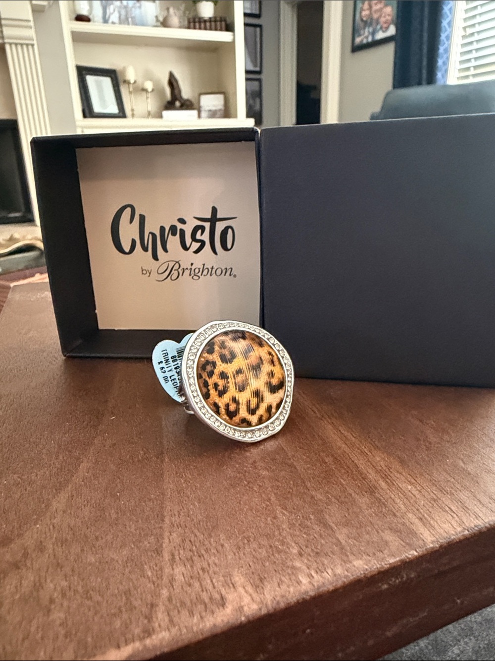 Brighton Leopard-Print Round Cocktail Ring in Gold and Brown